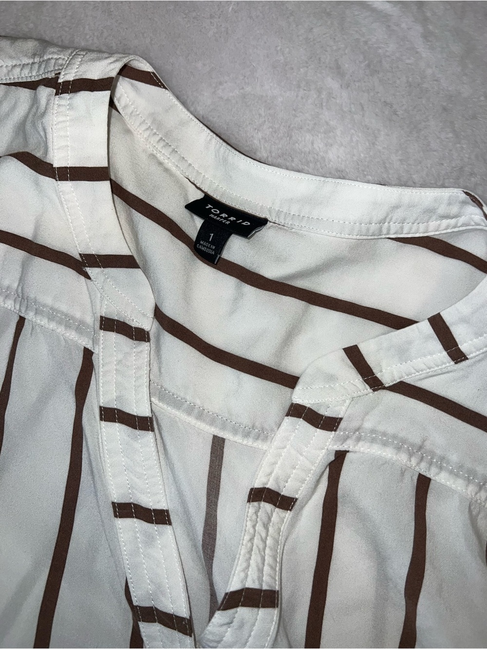 torrid Cream and Brown Striped V-Neck Blouse
